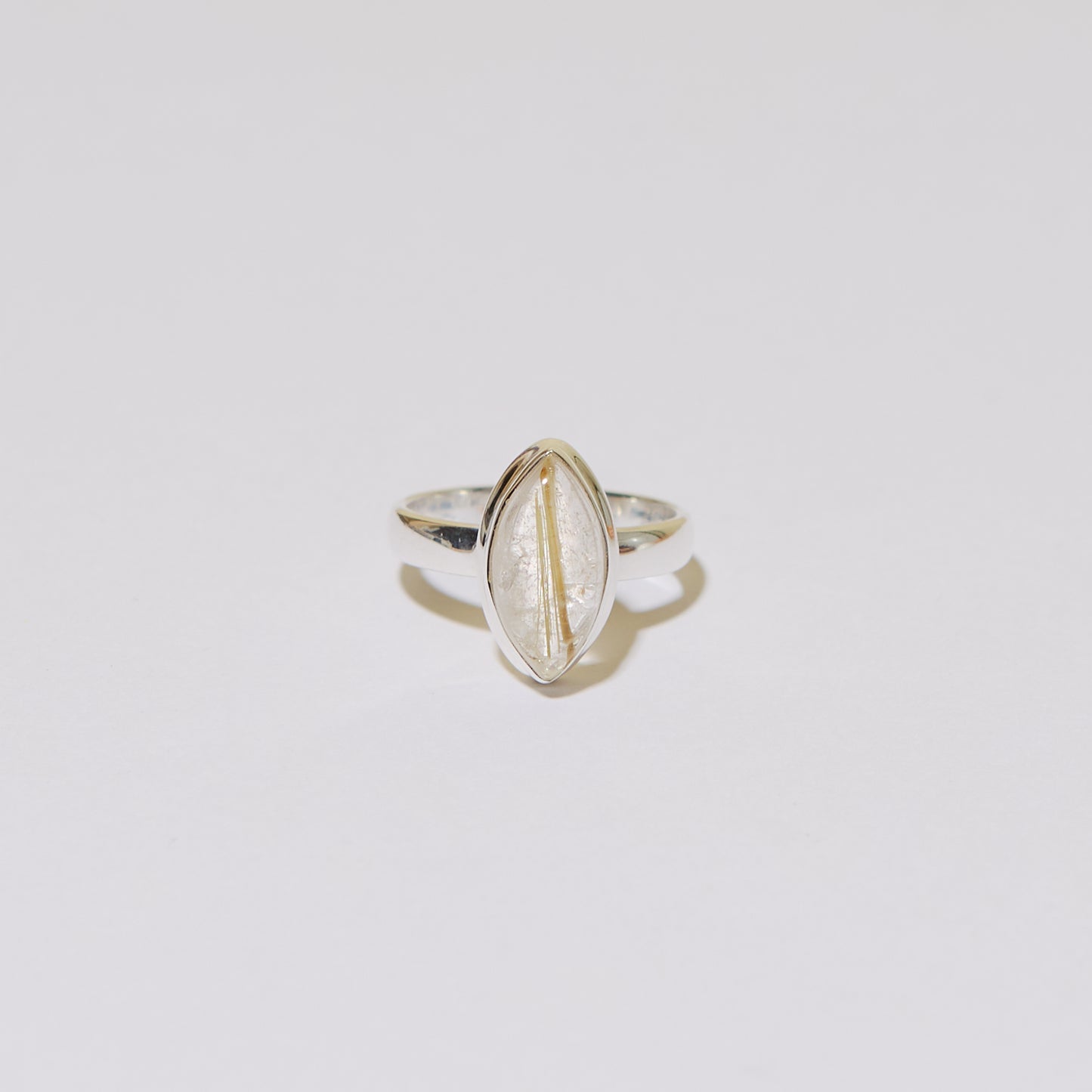 Rutilated Quartz Marquis Sterling Ring Sz 9