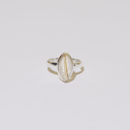 Rutilated Quartz Marquis Sterling Ring Sz 9