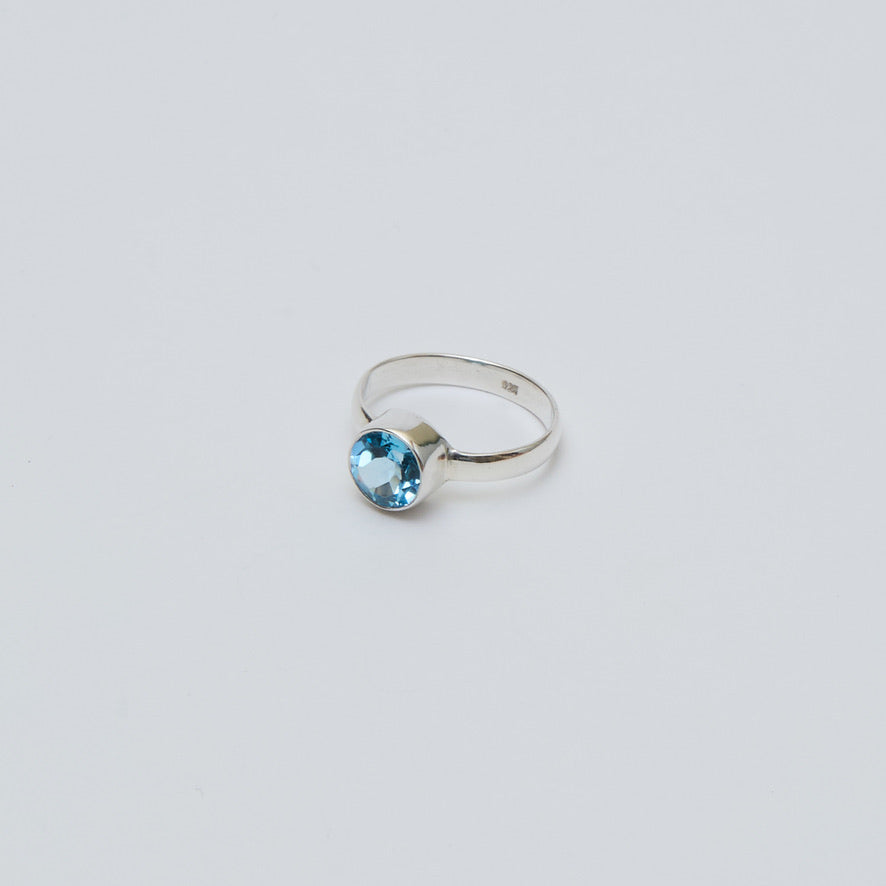Blue Topaz Round Sterling Ring 7