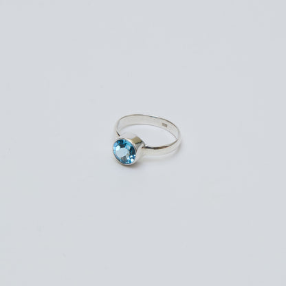 Blue Topaz Round Sterling Ring 7
