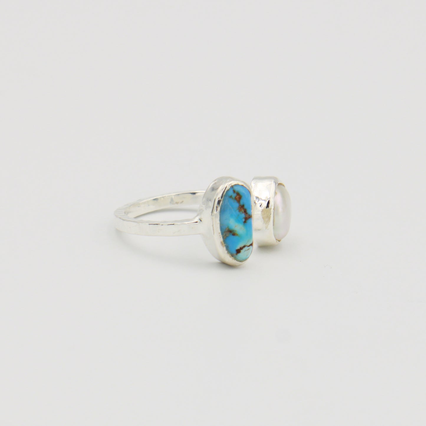 Pearl & Turquoise Sterling Ring Sz 8.75