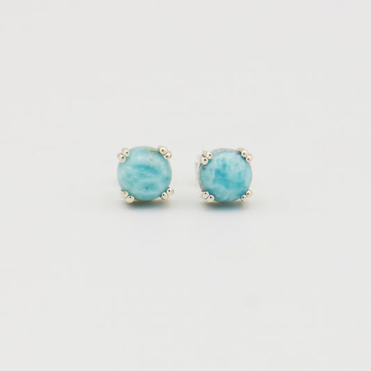 Larimar Round Double Prong Sterling Studs 8mm