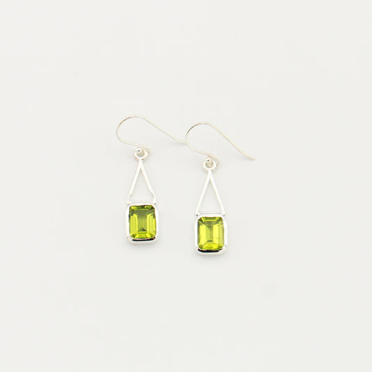 Peridot Emerald Cut Drop Earrings