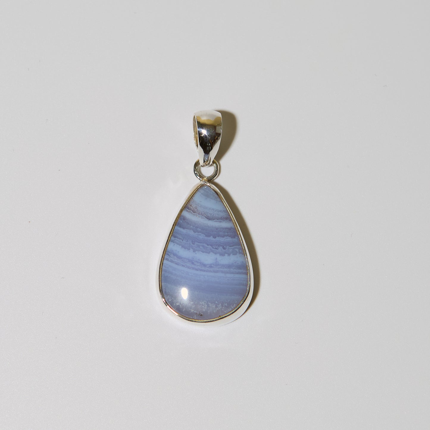 Blue Lace Agate Pear Sterling Silver Pendant