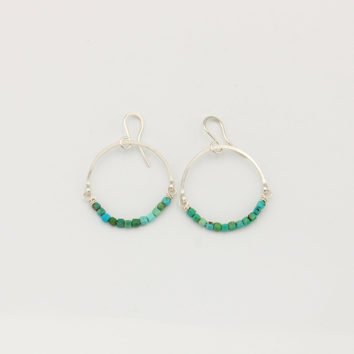 Beaded Sterling Hoops 1" Turquoise