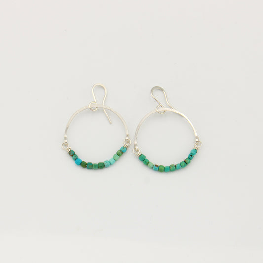 Beaded Sterling Hoops 1" Turquoise