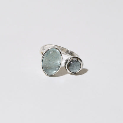 Aquamarine Double Cabochon Sterling Ring Sz 7