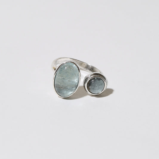Aquamarine Double Cabochon Sterling Ring Sz 7