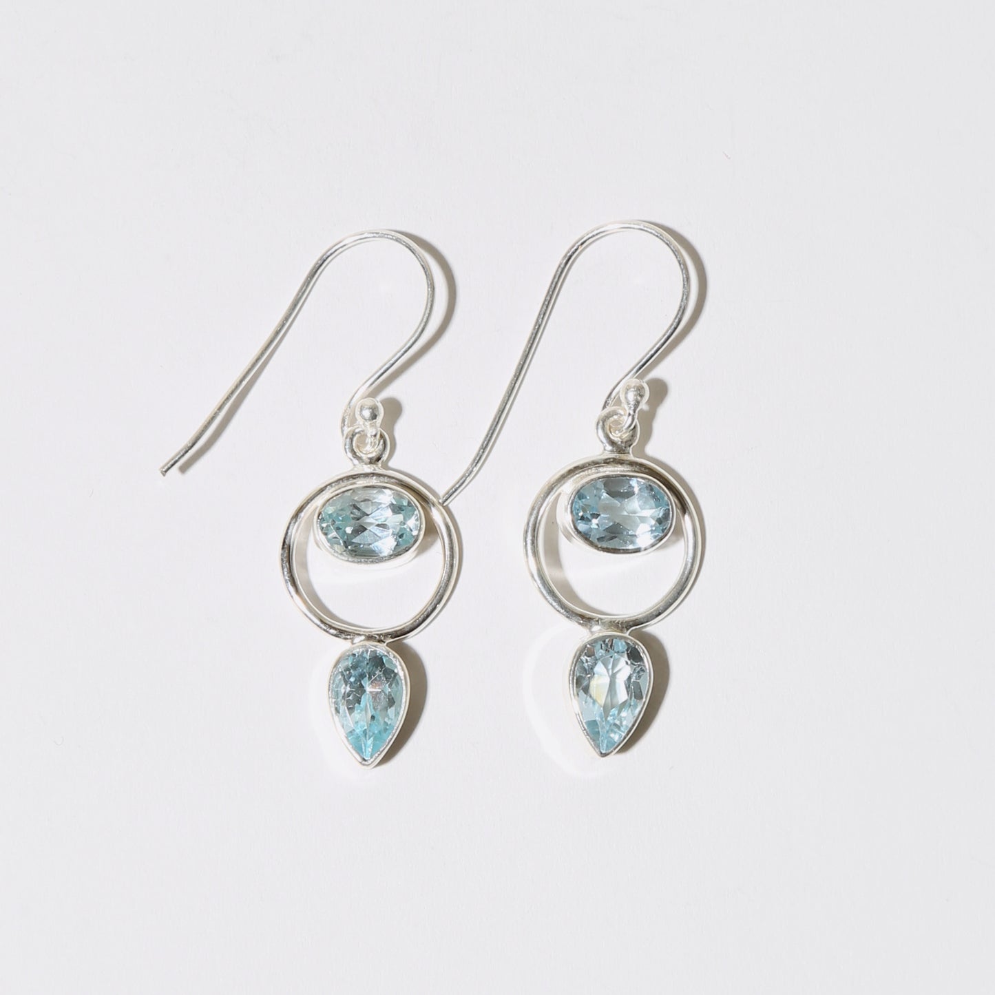Blue Topaz Oval in Circle & Drop Sterling Earrings