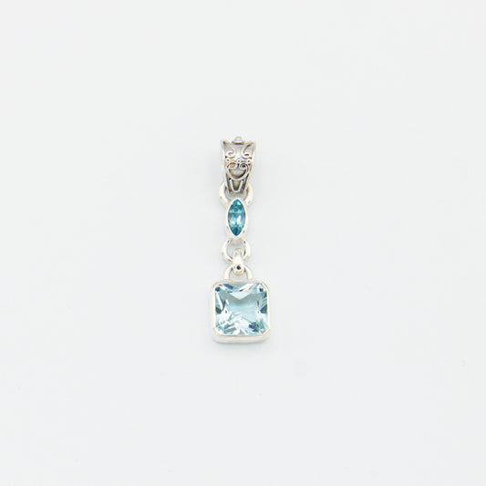 Blue Topaz Rectangle & Tiny Marquis Sterling Pendant