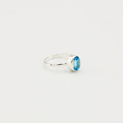 Blue Topaz Oval Sterling Ring Sz 7