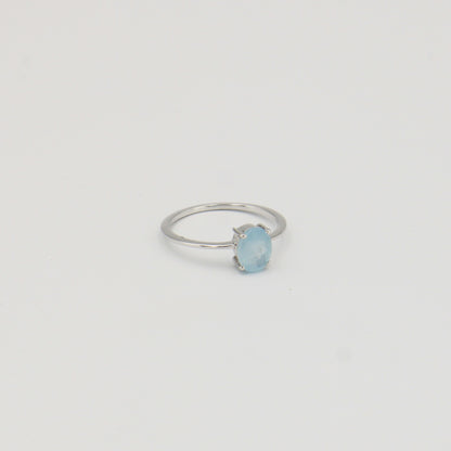 Aquamarine Dainty Oval Sterling Ring Sz 8