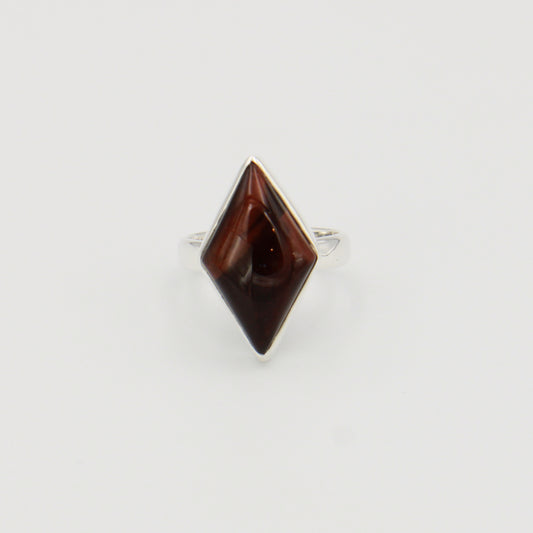 Red Tiger Eye Diamond Sterling Ring Sz 7