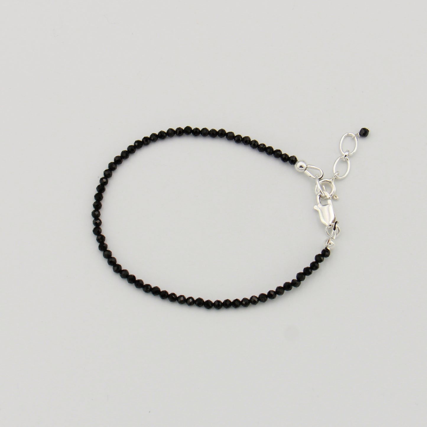 Black Tourmaline Dainty Beaded Sterling Bracelet