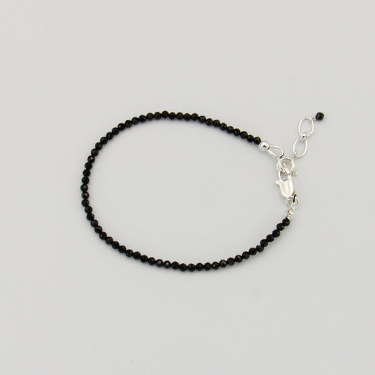 Black Tourmaline Dainty Beaded Sterling Bracelet