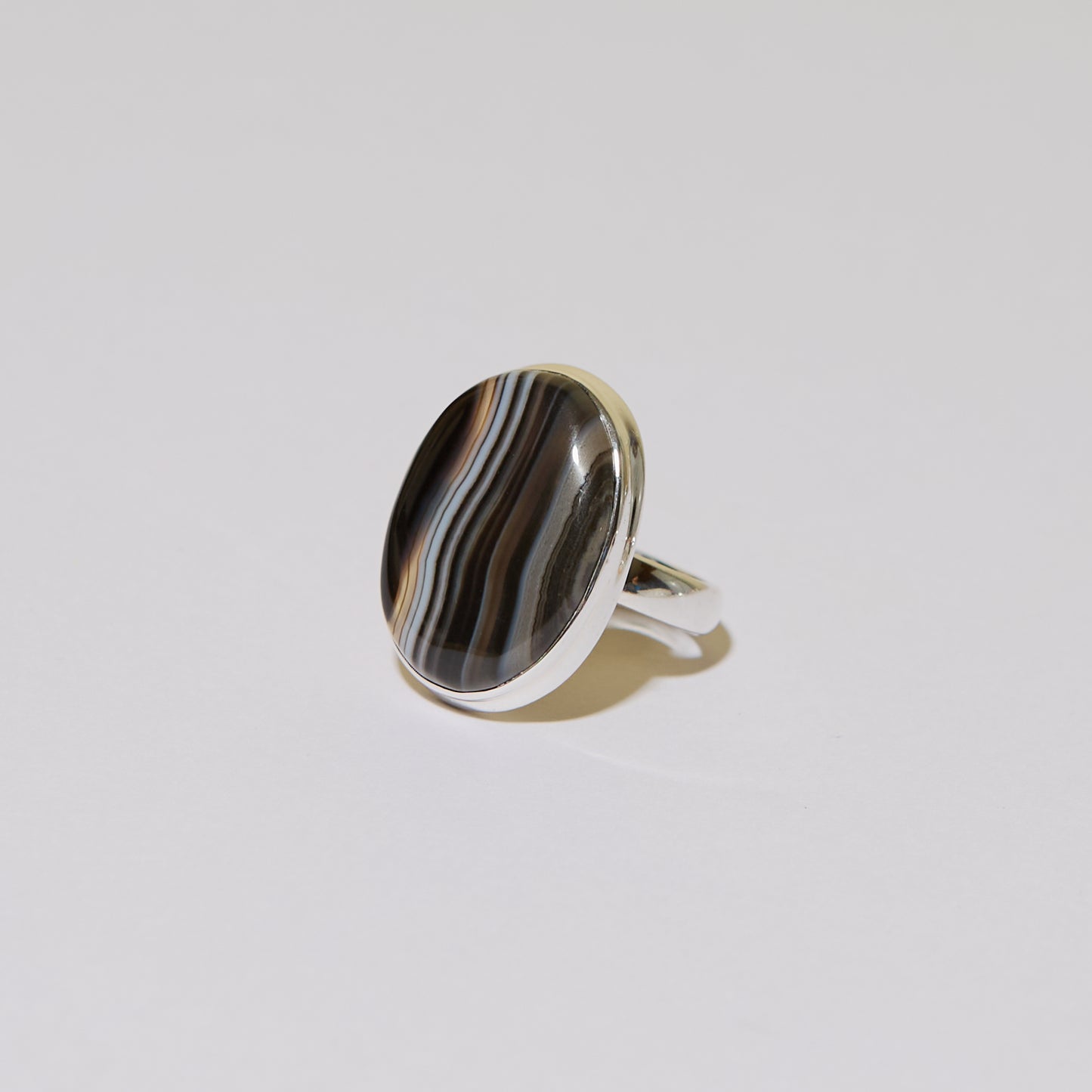 Black Banded Agate Oval Sterling Ring Sz 7