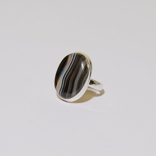 Black Banded Agate Oval Sterling Ring Sz 7