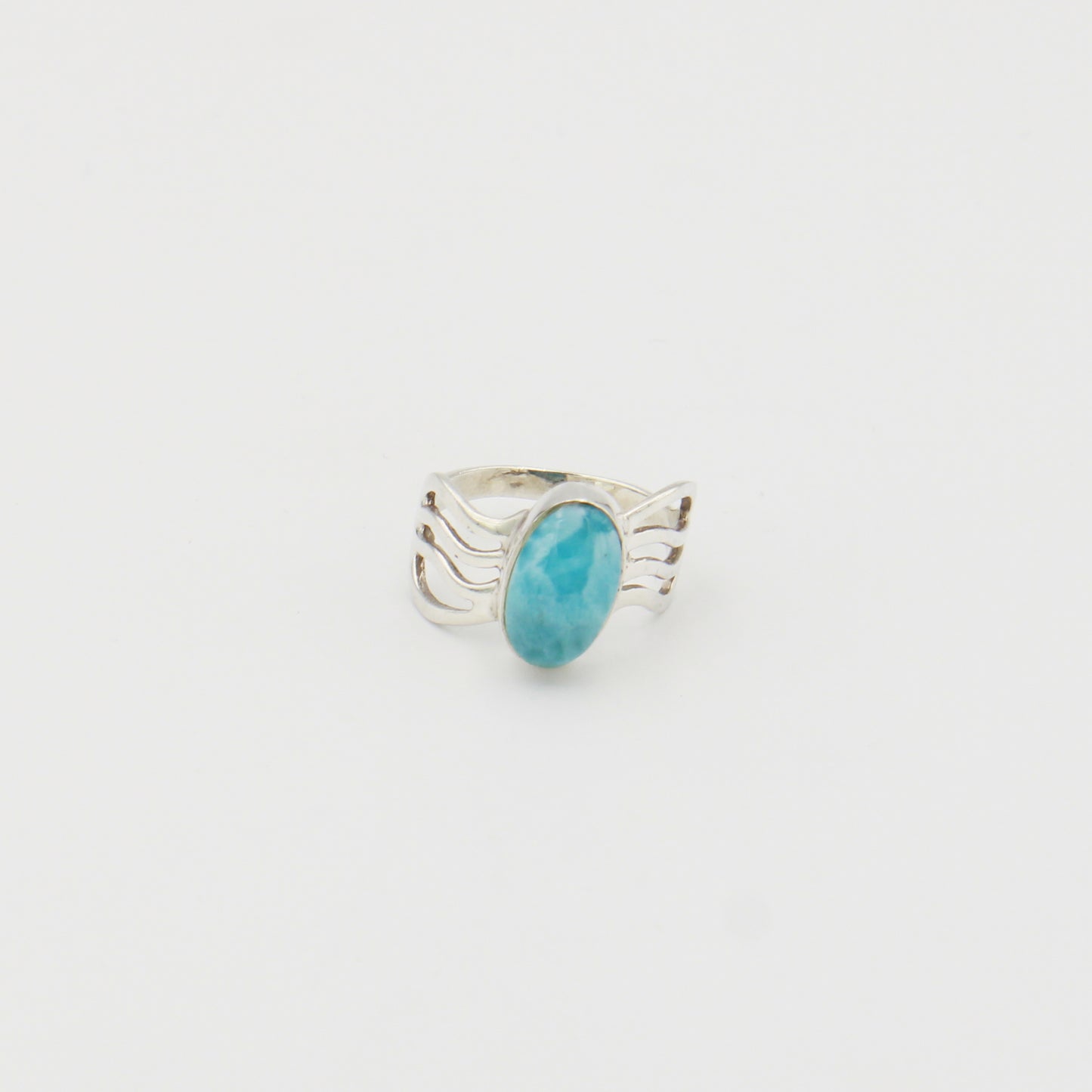 Larimar Oval Wavy Band Sterling Ring Sz 7.5
