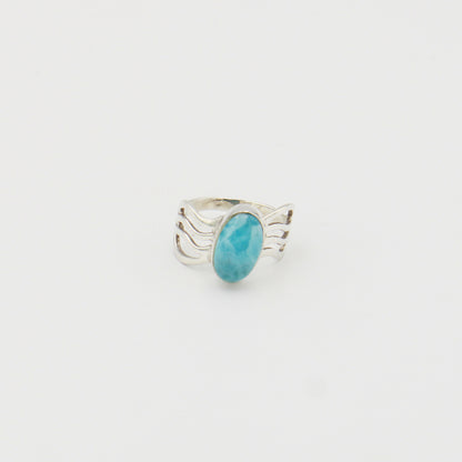 Larimar Oval Wavy Band Sterling Ring Sz 7.5