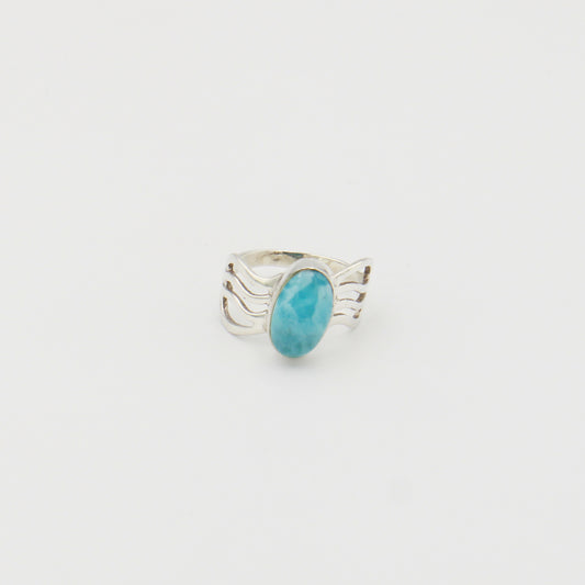 Larimar Oval Wavy Band Sterling Ring Sz 7.5