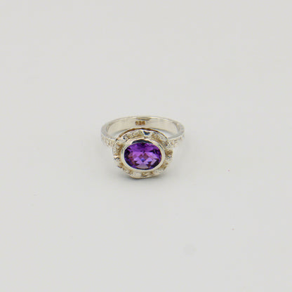 Amethyst Double Bezel Sterling Ring Sz 8
