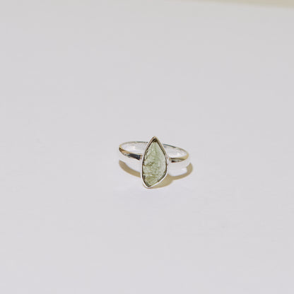 Moldavite Raw Wedge Sterling Ring Sz 8
