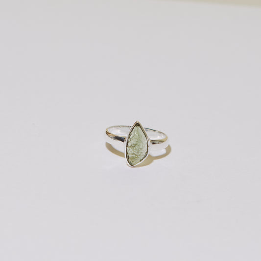 Moldavite Raw Wedge Sterling Ring Sz 8
