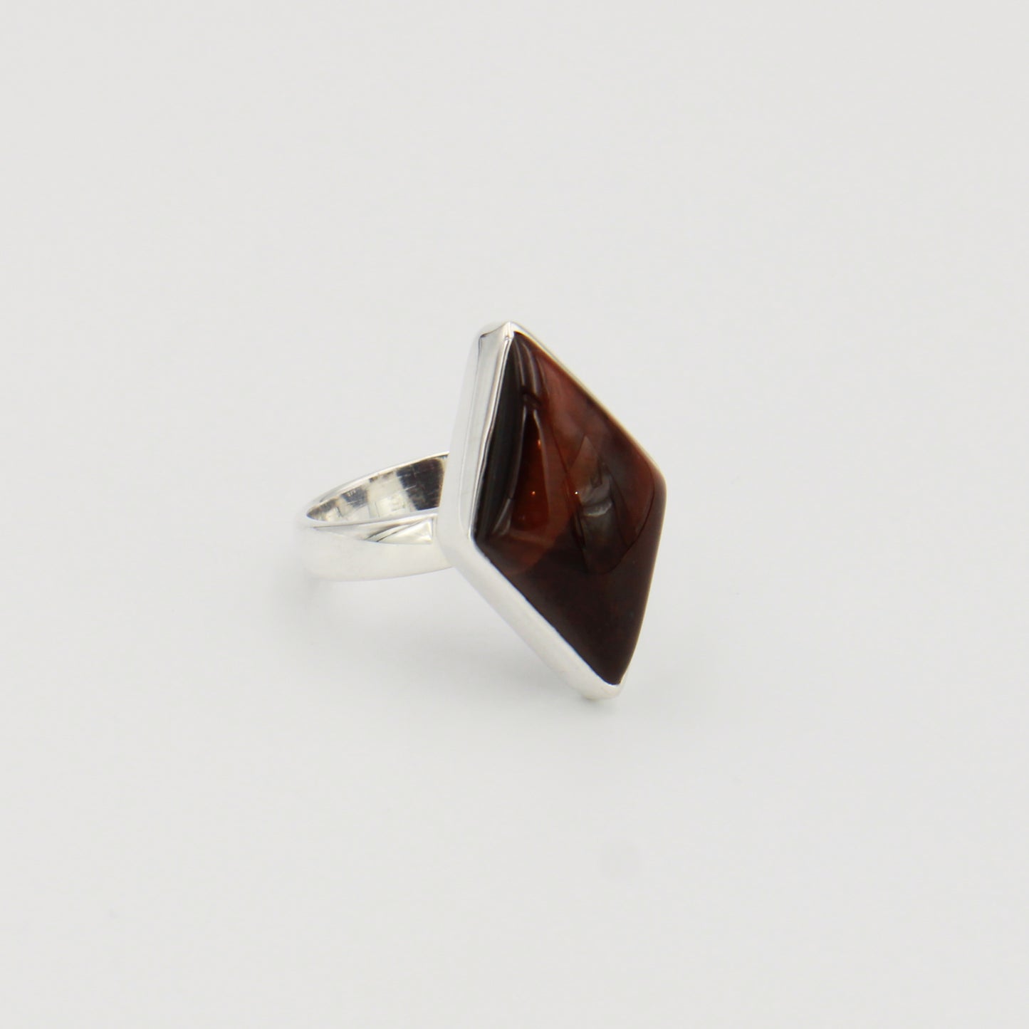Red Tiger Eye Diamond Sterling Ring Sz 7