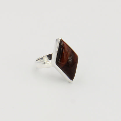 Red Tiger Eye Diamond Sterling Ring Sz 7