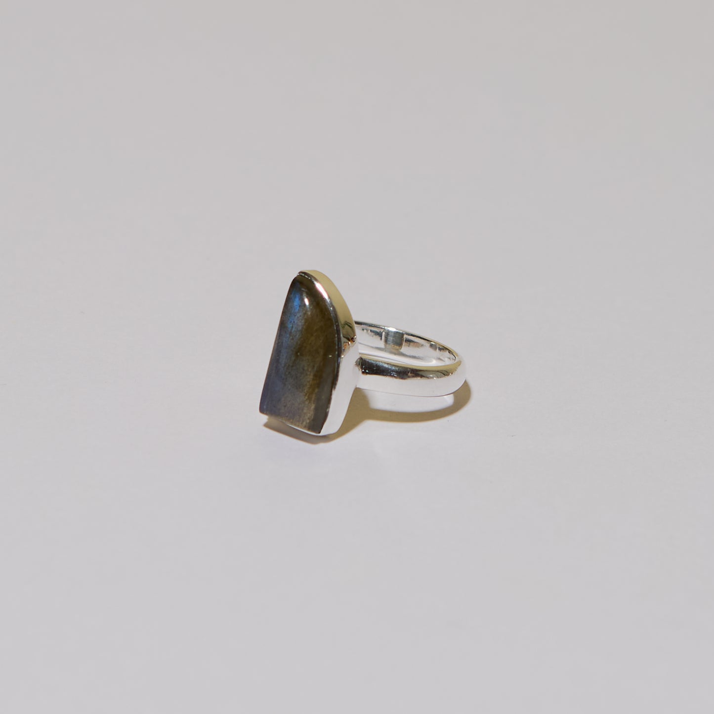 Blue Fire Labradorite Wedge Sterling Ring Sz 8