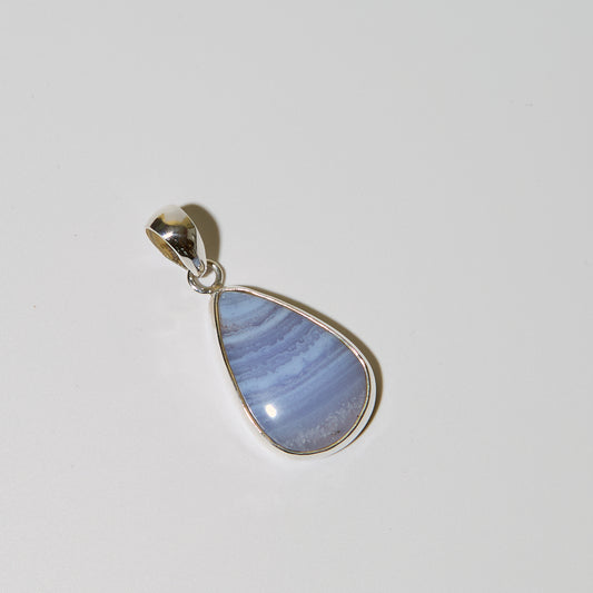 Blue Lace Agate Pear Sterling Silver Pendant