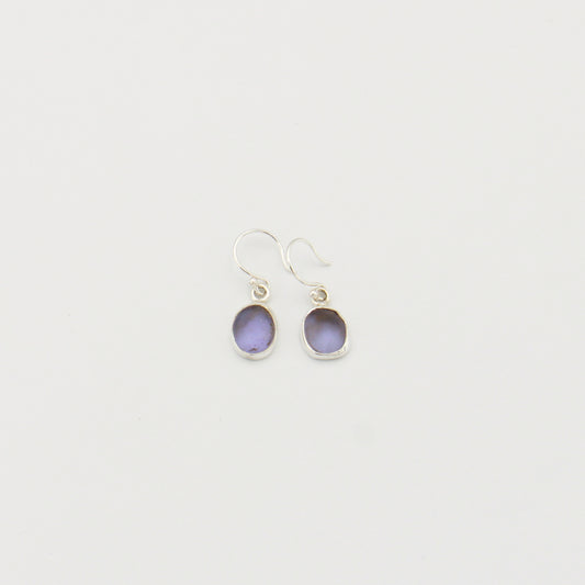 Lavender Beach Glass Oval Sterling Earrings