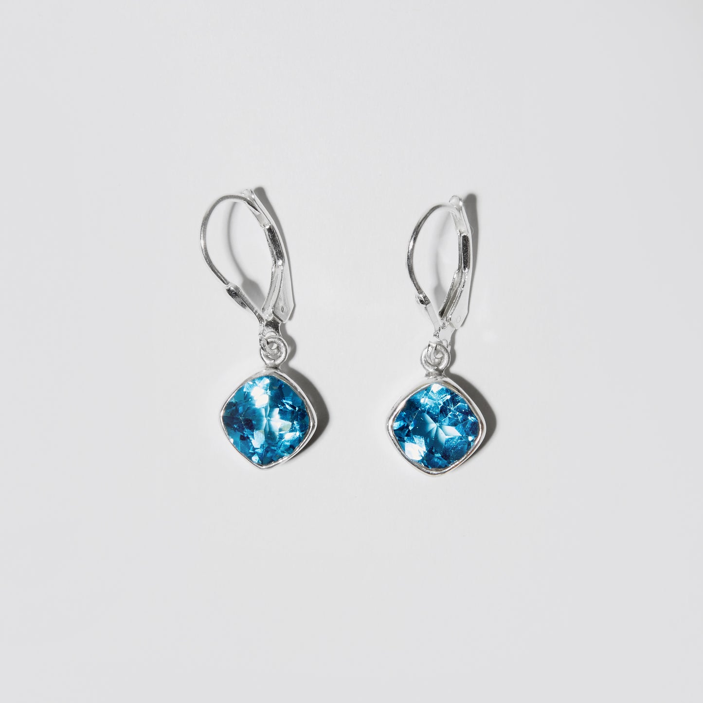 Blue Topaz Cushion Sterling Silver Earrings