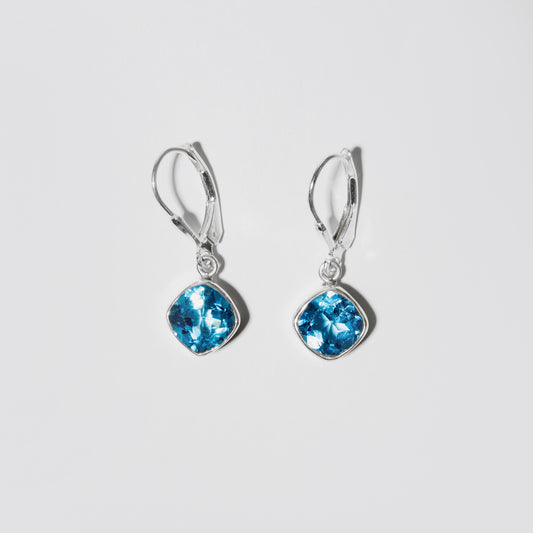 Blue Topaz Cushion Sterling Silver Earrings