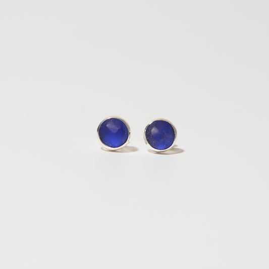 Beach Glass Cobalt Blue Sterling Studs : 210000020374