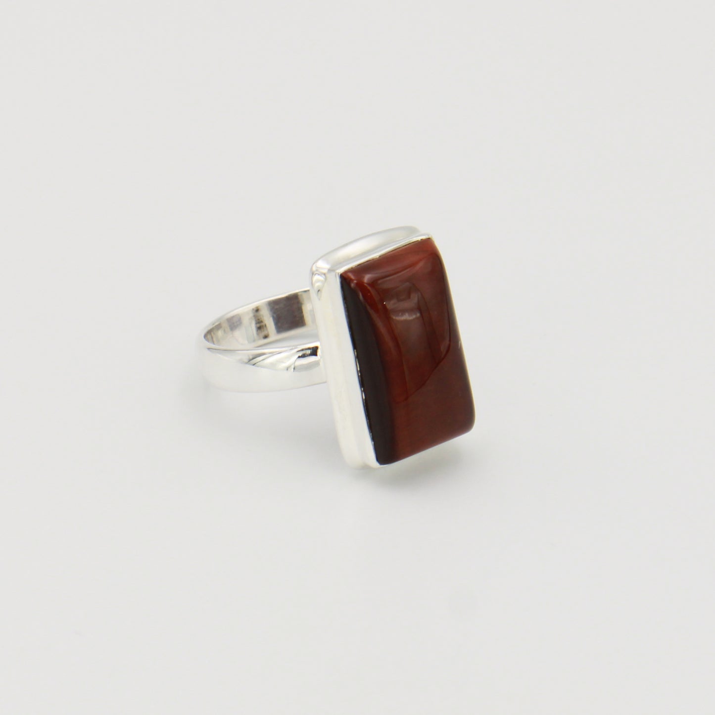 Red Tiger Eye Rectangle Sterling Ring Sz 8