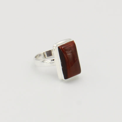 Red Tiger Eye Rectangle Sterling Ring Sz 8