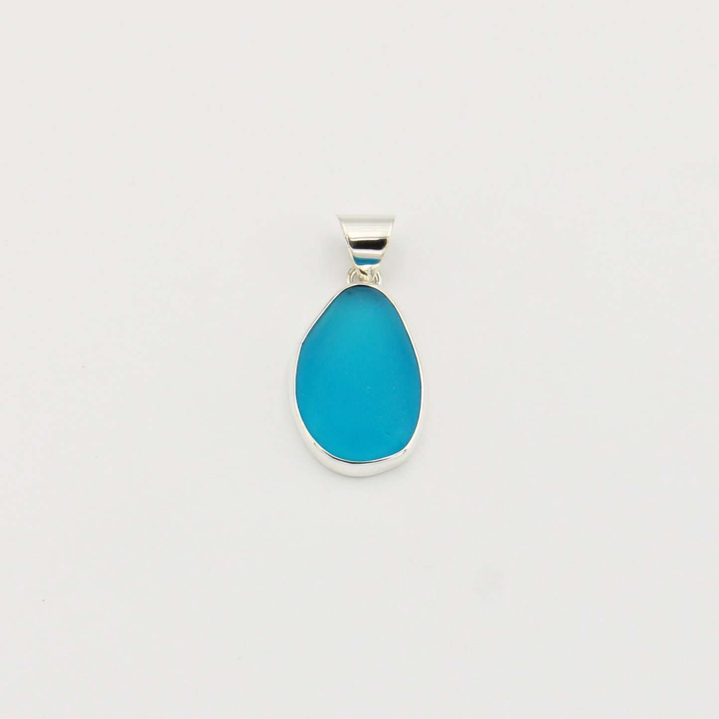 Beach Glass Aqua Ovoid Sterling Pendant