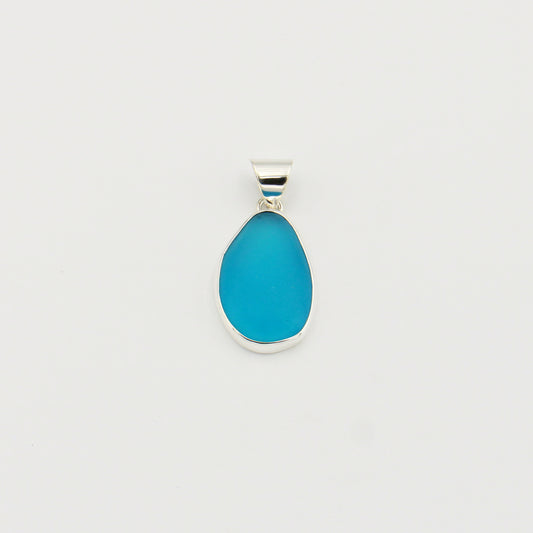 Beach Glass Aqua Ovoid Sterling Pendant