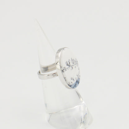 Dendritic Agate Large Oval Sterling Ring Adj