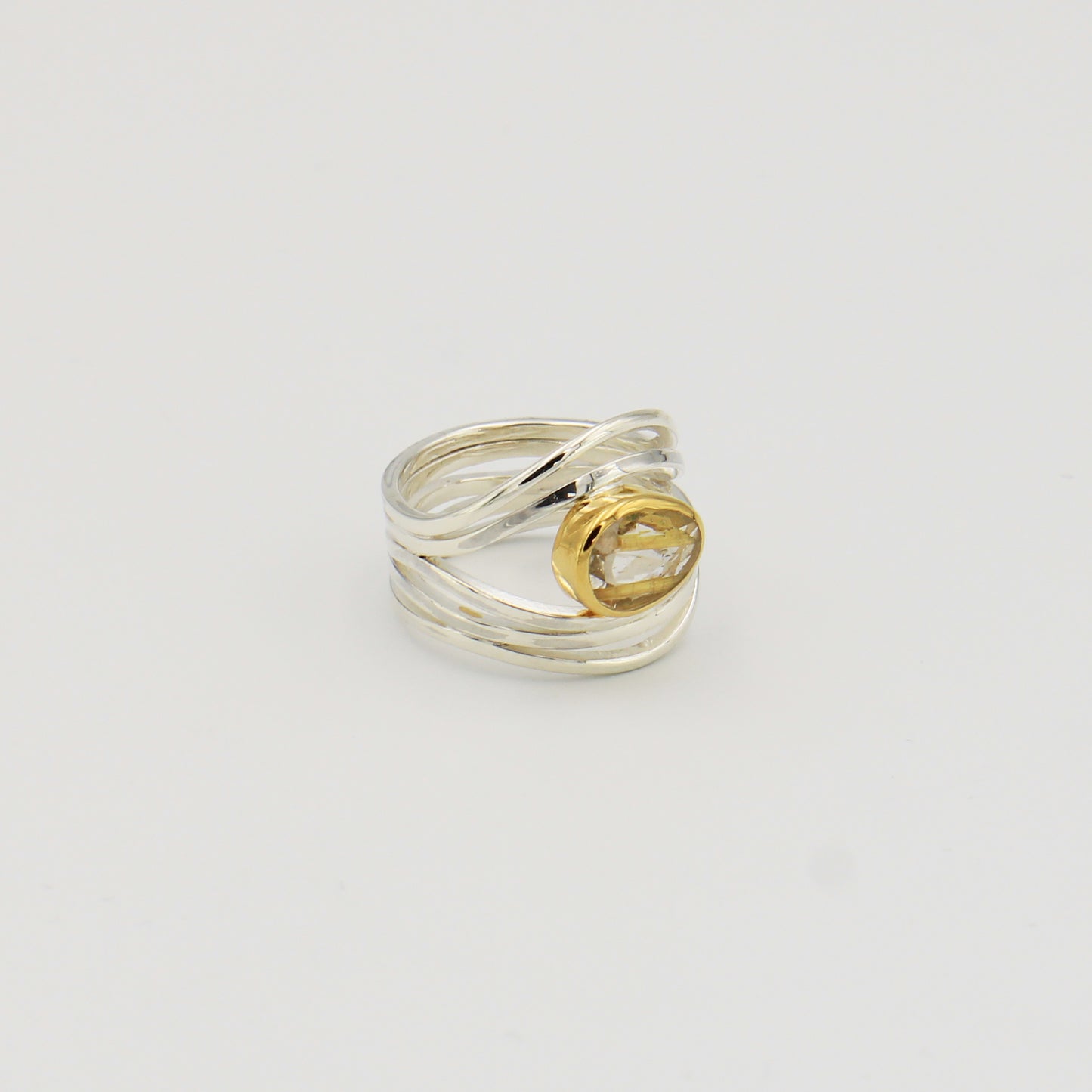 Rutilated Quartz Multi Band GP Sterling Ring 7