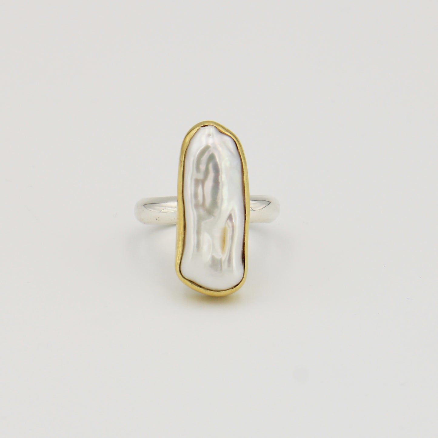 Long Keshi Pearl GP Sterling Ring 8
