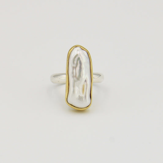 Long Keshi Pearl GP Sterling Ring 8