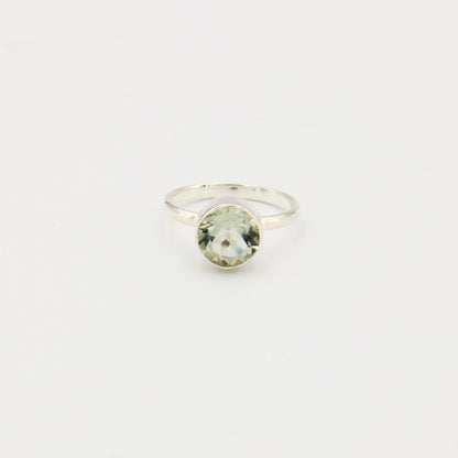 Green Amethyst Round Sterling Ring Sz 10