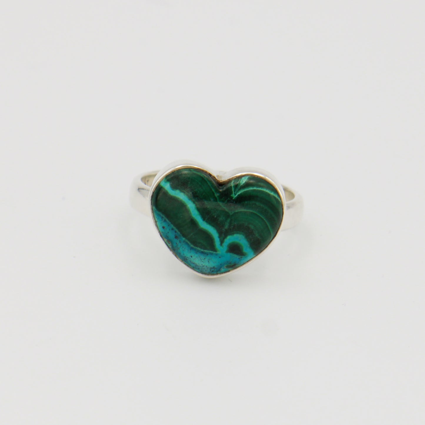 Malachite Chrysocolla Heart Sterling Ring Sz 10