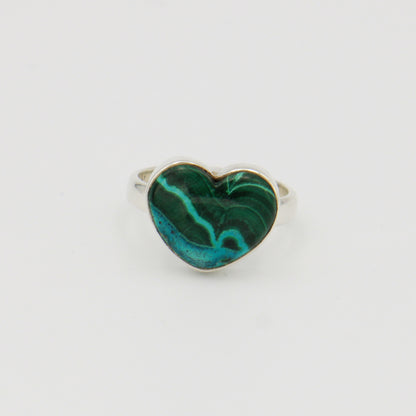 Malachite Chrysocolla Heart Sterling Ring Sz 10