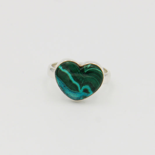 Malachite Chrysocolla Heart Sterling Ring Sz 10