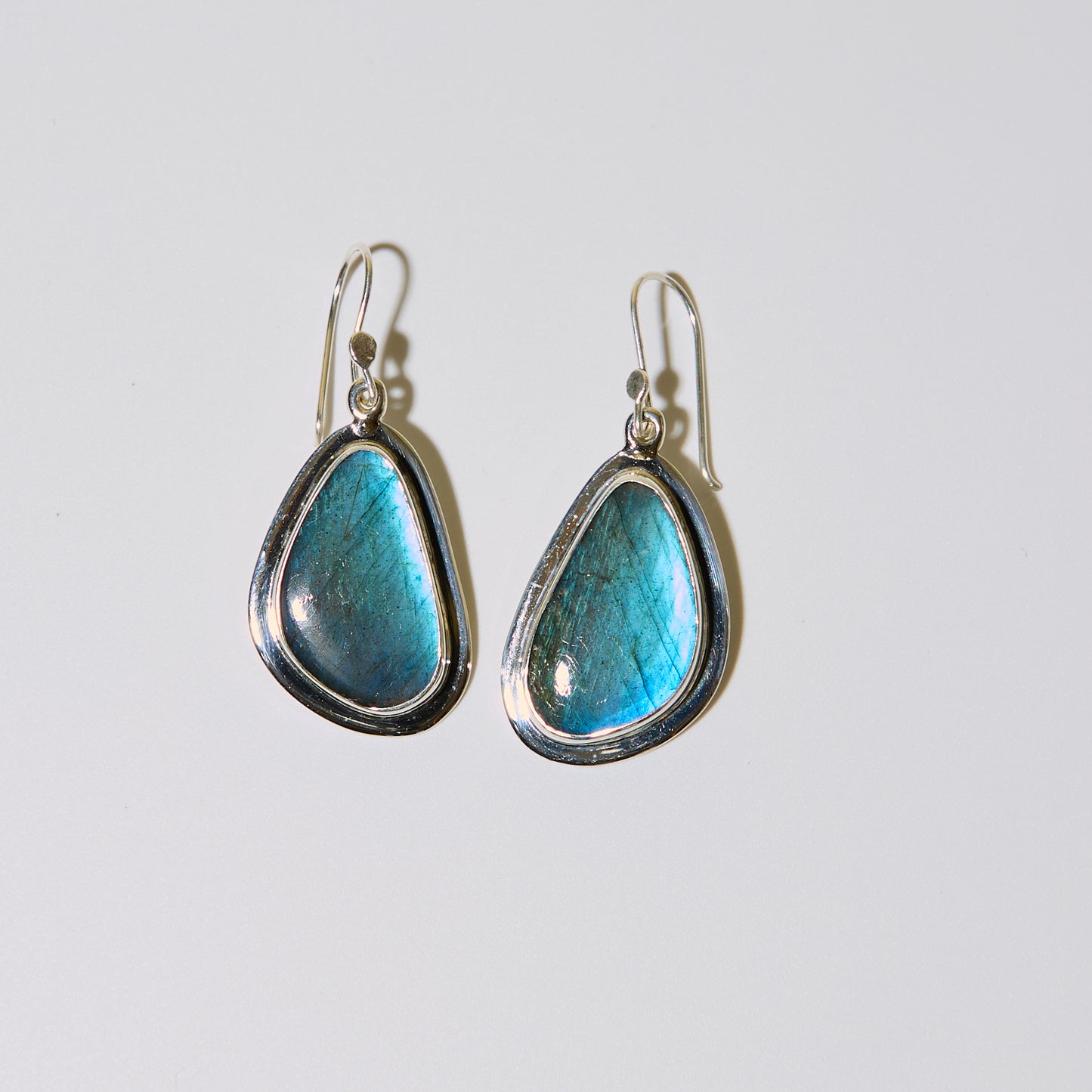 Labradorite Wedge Frame Bezel Sterling Earrings