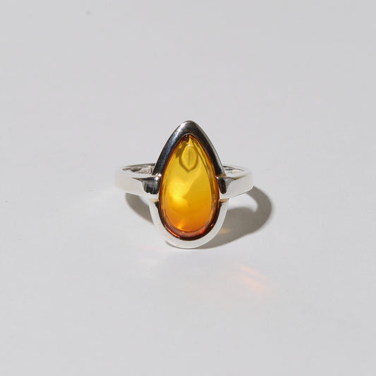 Amber Sunset Teardrop Sterling Ring 7