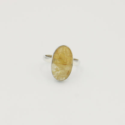 Rutilated Quartz Oval Sterling Ring Sz 7